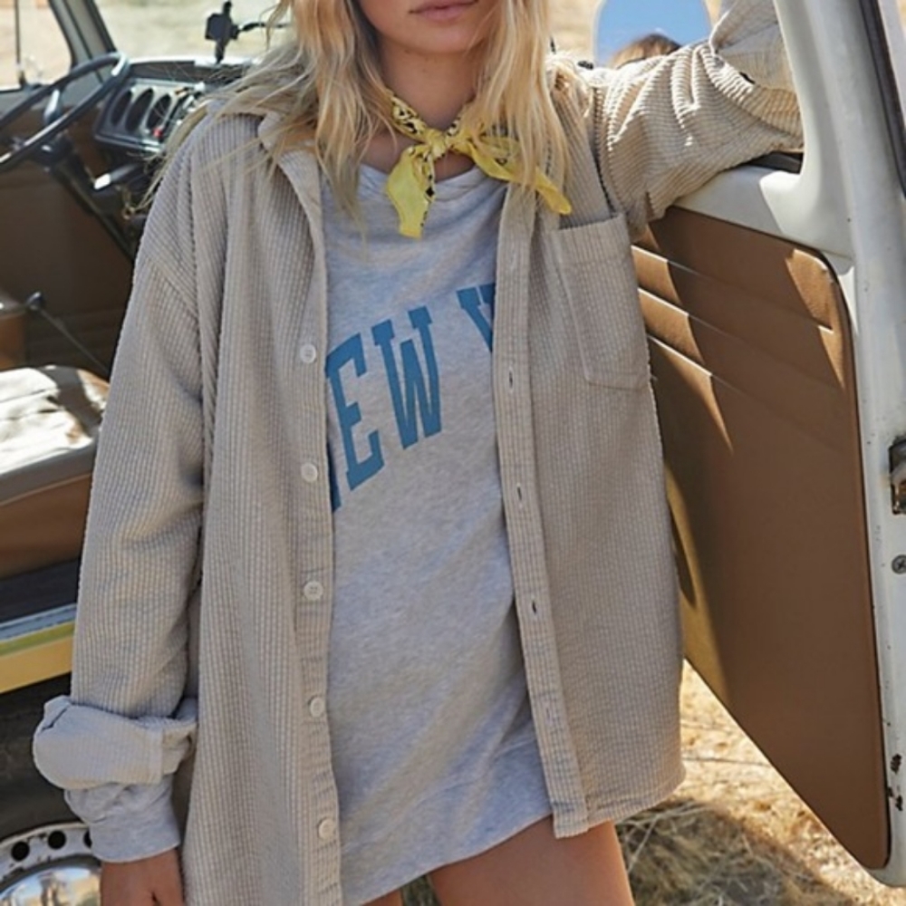 Free People CP Shades Corduroy Shirt Small Natural